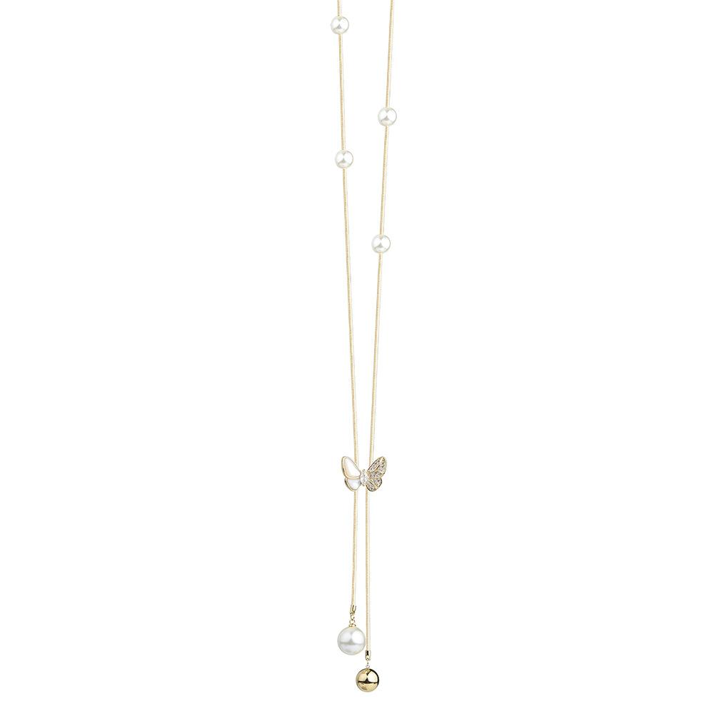 Butterfly Necklace 2024 Gypsy Jewelry Artificial Pearl Long Sweater Chain Light Luxury