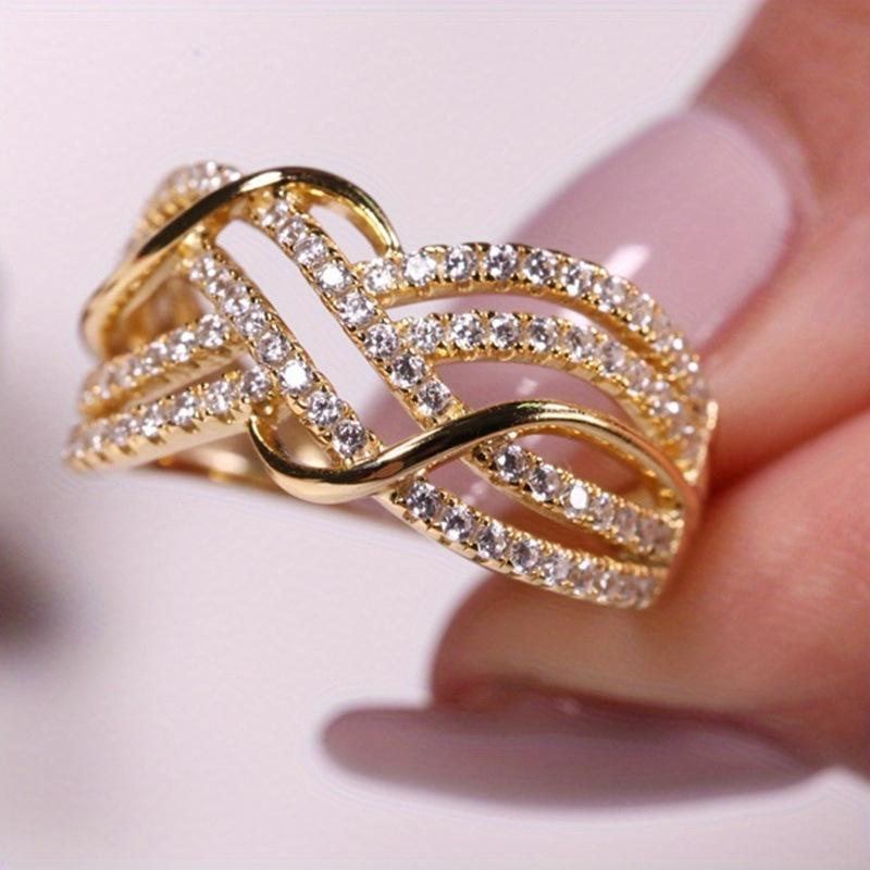 Luxury Wave Multi-layer Line Ring, Hollow Women's Ring