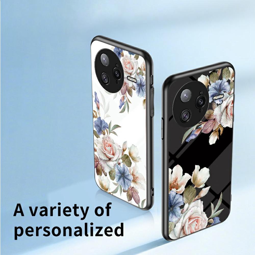 For Xiaomi Poco F7 Ultra 5G/Redmi K80 Pro 5G Case Floral Pattern TPU+Tempered Glass Protective Phone Cover