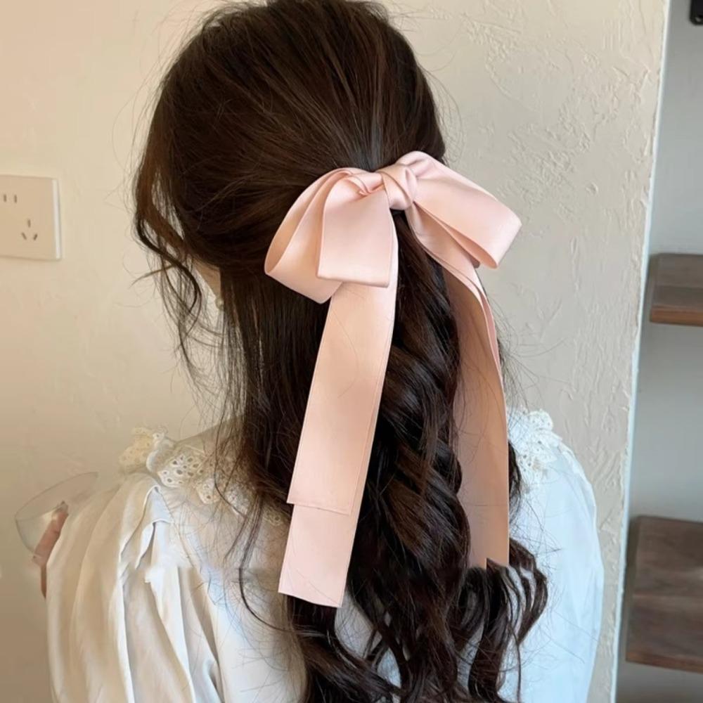 Large Bowknot Bow Hair Clip Solid Color Ribbon Hair Clip Fashion Ponytail Clip Girls