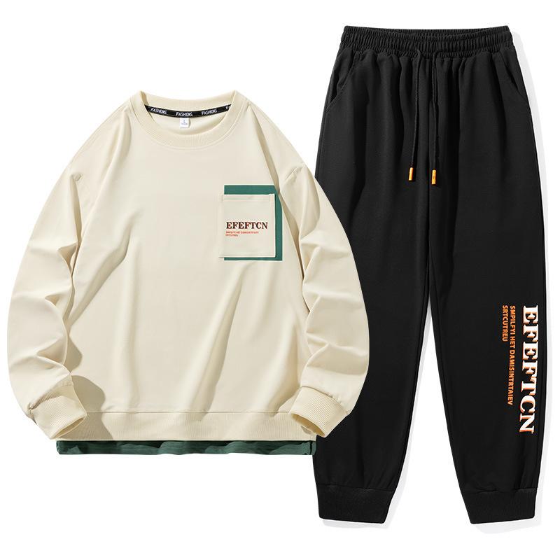 Мужской и женский красивый модный повседневный спортивный костюм для пары, весенне-осенняя толстовка с круглым вырезом, комплект из двух предметов