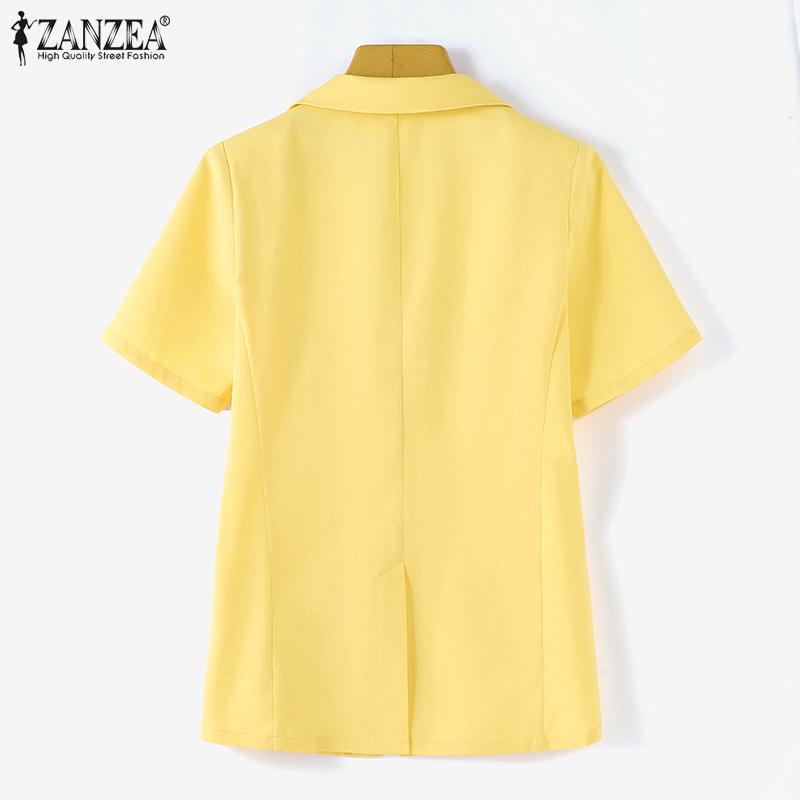 ZANZEA Женский пиджак с коротким рукавом, пальто с воротником с лацканами, элегантные повседневные куртки, верхняя одежда больших размеров