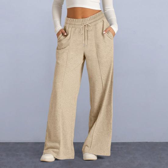 Women Sweatpants Elastic Mid-rise Adjustable Drawstring Straight Wide Leg Jogger Athletic Pants with