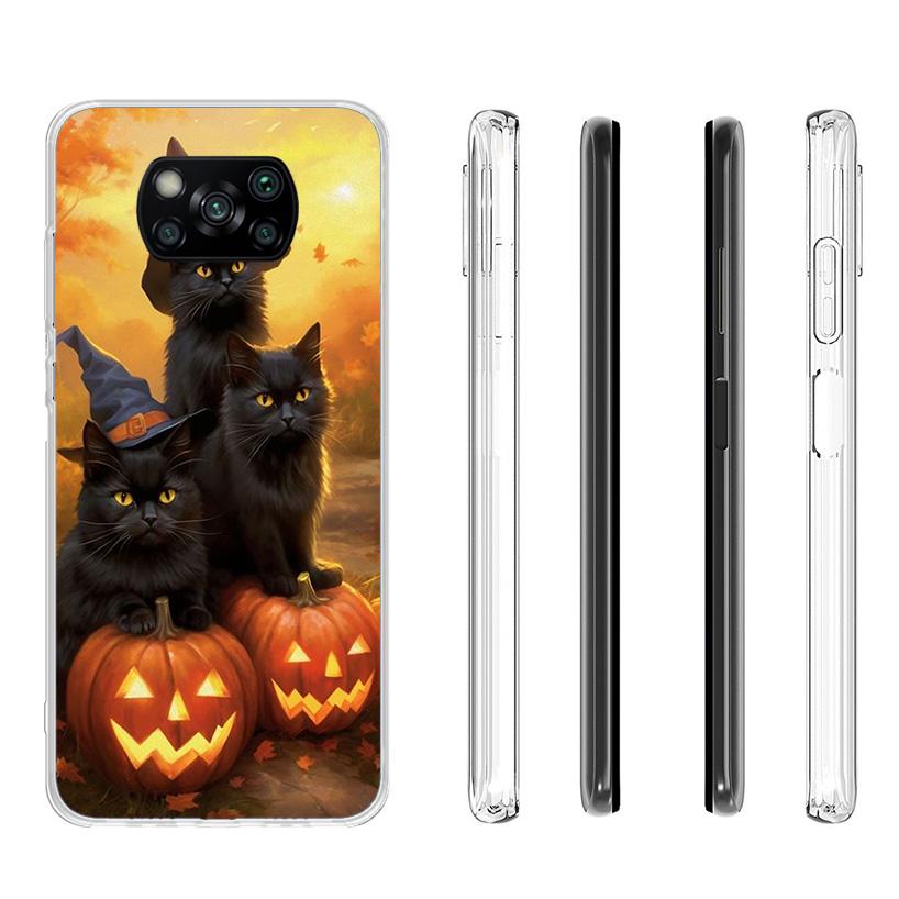 Black Kitten Halloween Pumpkin Phone Case For Xiaomi Poco F7 Ultra X7 X6 Pro X5 Redmi 15 15C 13 13C 12 12C 10 10A 10C 9 9A 9C 9T
