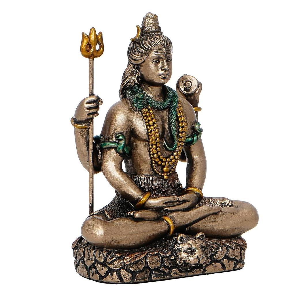 Brown Resin Meditating Lord Shiva Statue | Lord Shiva Idol for Home Decor Pooja Room Office Car Dashboard | Shiv Murti