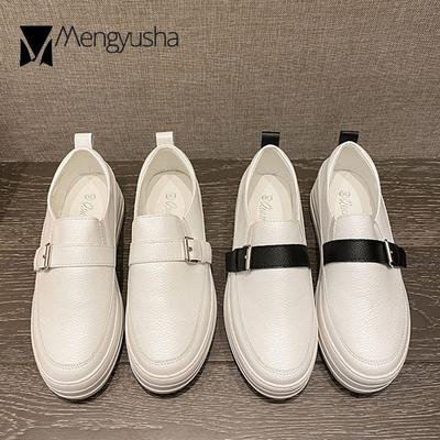 Модные туфли-криперы, белые туфли, женские туфли с пряжкой на ремне, туфли на плоской подошве, туфли-муффины из искусственной кожи, женские туфли на платформе