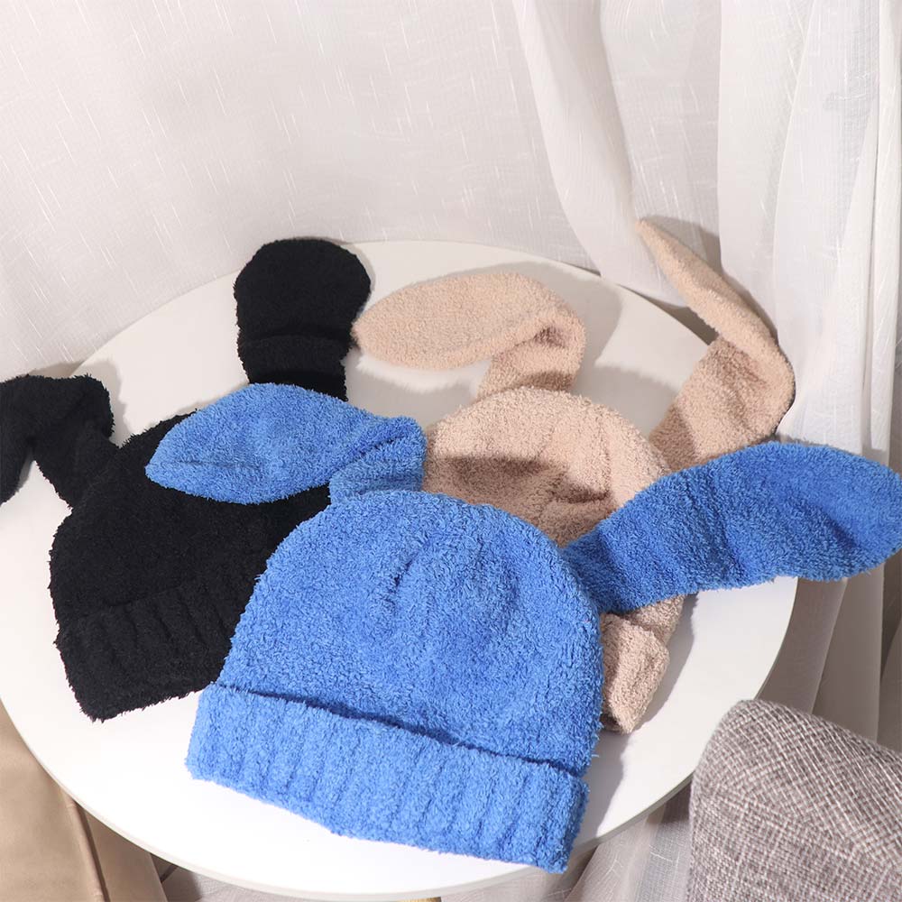 Knitted Rabbit Ear Hats Solid Color Plush Skull Cap Lovely Women Beanie Hat Girl