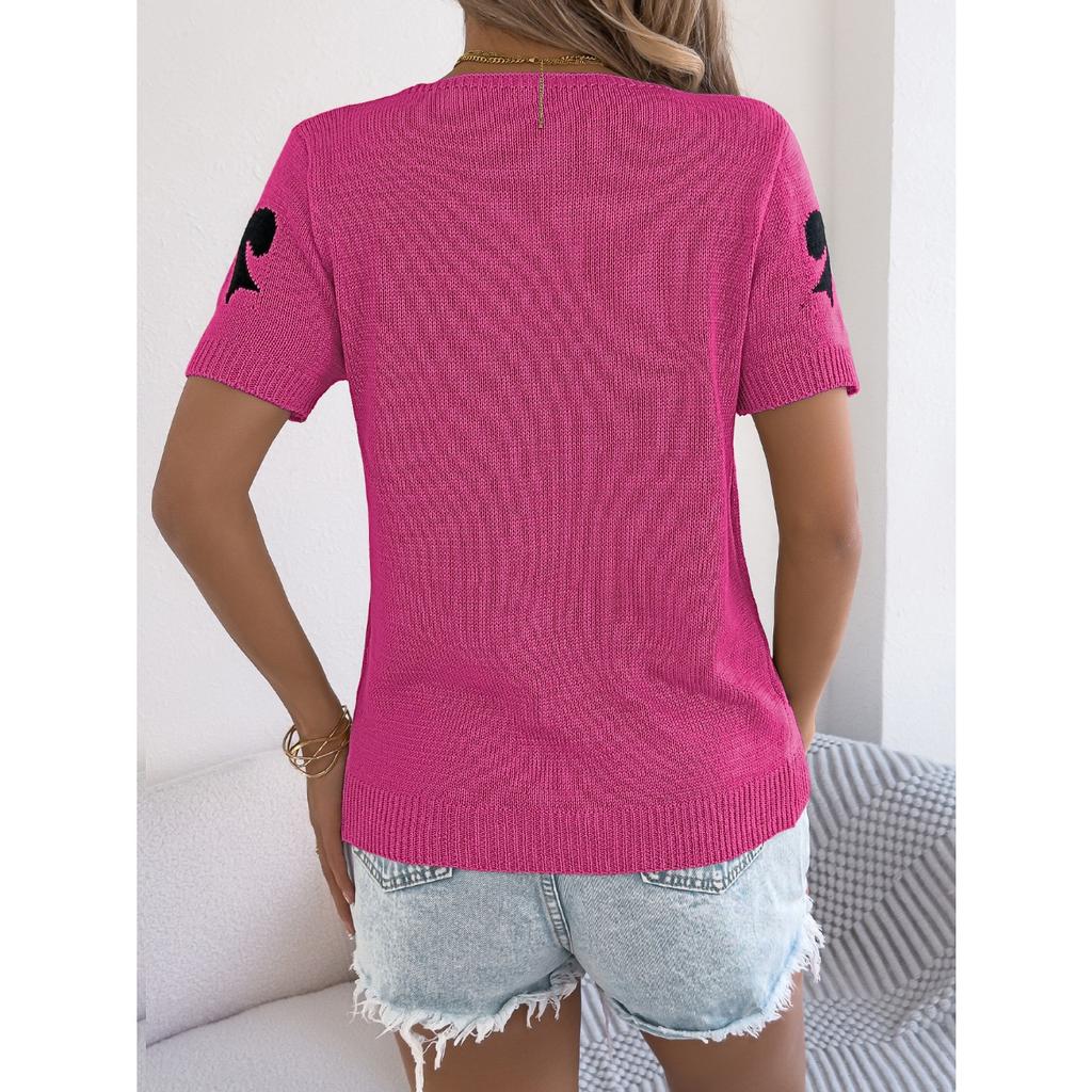 QICED Весна Лето Повседневный и Сексуальный Вязаный Свитер с Цветными Блоками и Бантом, Кардиган для Отпуска, Женская Одежда