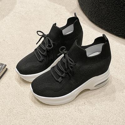 Весенне-осенние женские кроссовки на сетчатом среднем каблуке, 2024 г., женская обувь высокого качества, женская вулканизированная обувь для взрослых на шнуровке