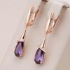 1 Pair Gold Color Long Drop Earrings for Women Elegant Purple Zircon Water Drop Dangle Earrings Fine Jewelry Crystal Gift
