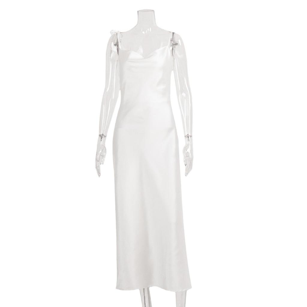 Платье-сарафан на бретельках с качающейся шеей, европейское и американское, летнее, новое, горячее, с высоким разрезом, без спинки, на бретельках, юбка-сарафан
