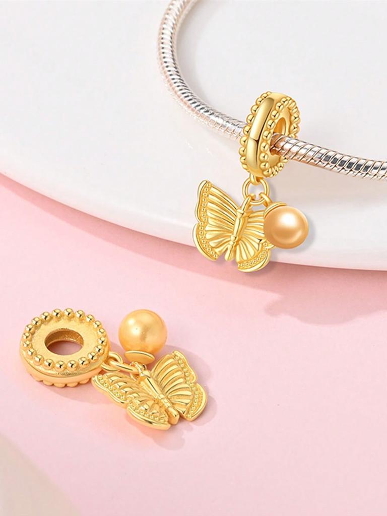 Синий светлячок Разноцветные бабочки Бусины Шарм Медное покрытие Подходит для шармов Медь Оригинальный браслет Для изготовления украшений DIY Шарм