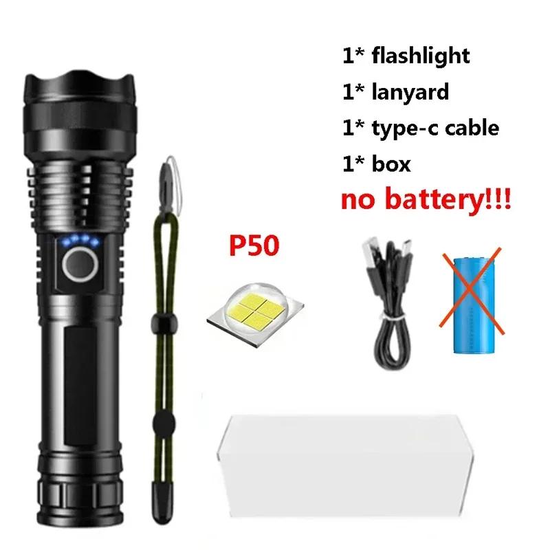 10000LM 30W Portable LED Flashlights USB Rechargeable Light High Power Tactical Modes Torch Waterproof Outdoor Camping Emergency