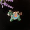 Chinese New Year Enamel Yuanbao Horse Brooch Green Animal Lapel Pins Zodiac Pony Pin  Festival