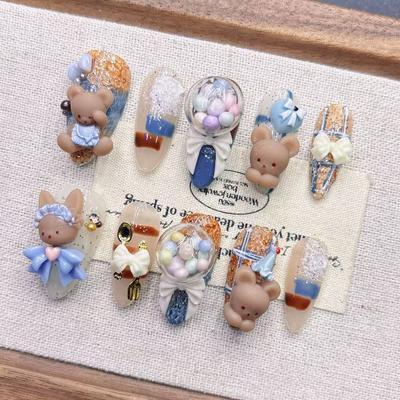 Квадратные накладные ногти миндалевидной формы, французский маникюр с 3D-дизайном, акриловые ногти с полным покрытием на клеевой основе, искусственные накладные ногти для женщин