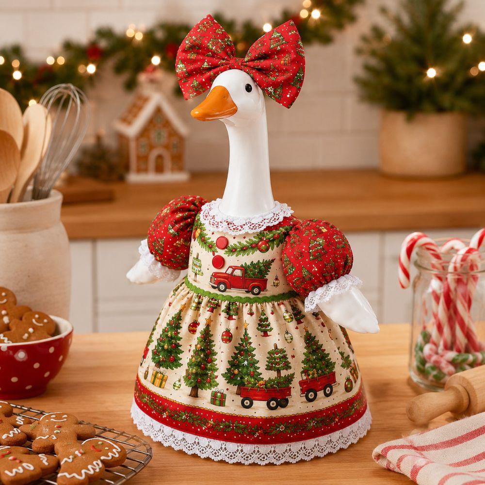 Lace Dress Goose Costume Outfit Red Truck Print Christmas Farm Dress Yard Decoration