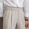 Men's High-Waist Autumn Business Suit Pants, Straight with Paris Buckle, Drape-Free, Easy-Iron, Casual All-Match Style.