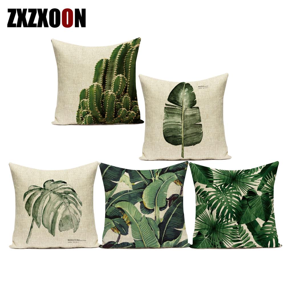 Polyester Decorative Pillows Tropical Cactus Palm Leaf Sofa Home Decor Cushion Cover Pillowcase for Living Room