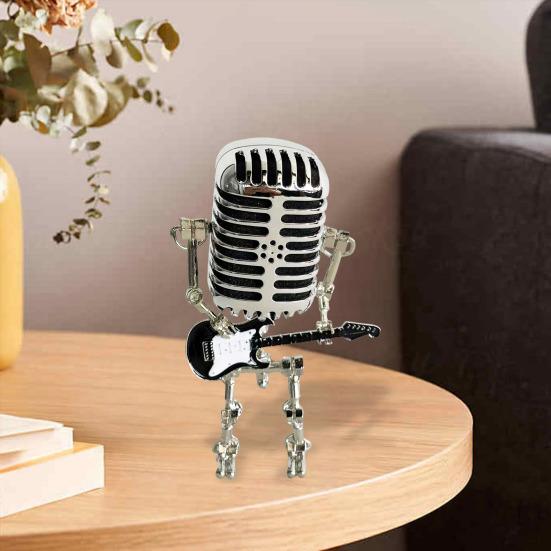 Металлический микрофон робот ночник винтажный держащий гитару рок микрофон робот светодиодный настольный светильник настольное украшение орнамент подарок любителю музыки