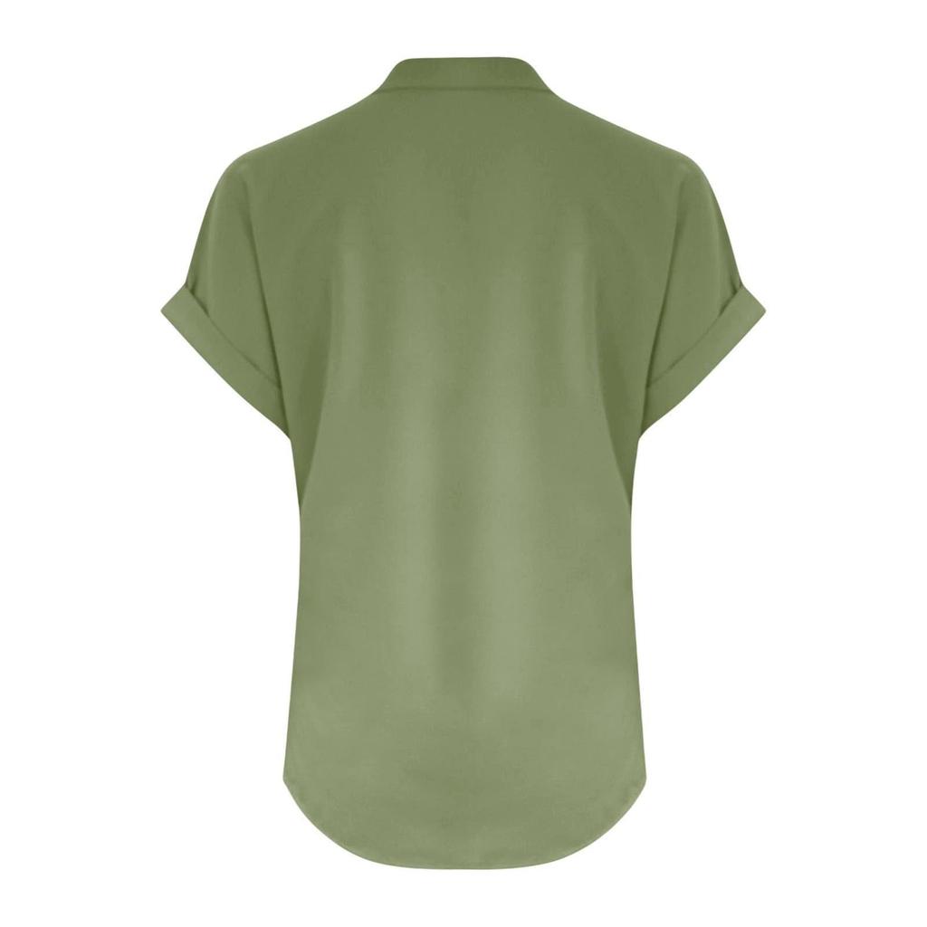 Women's Fashion Casual Solid Colour V-Neck Short Sleeve Button Split Shirt T-Shirt Top
