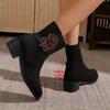 Casual Women's Ankle Boots 2024 Autumn Winter Warm Cotton Shoes Women Suede Mid-heel Embroidered Square Heel Mid-tube Booties