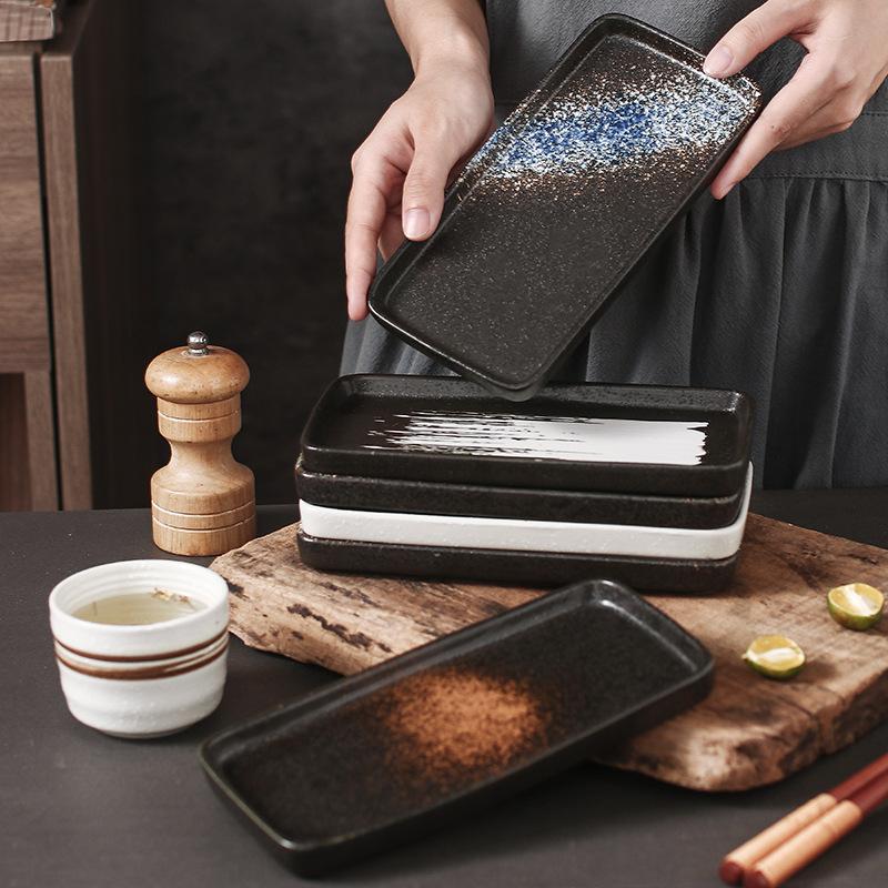 Japanese Ceramic Plate Cuisine Flat-bottomed Sushi Plate Restaurant Tableware Household Side Dishes Snacks Rectangular Plate