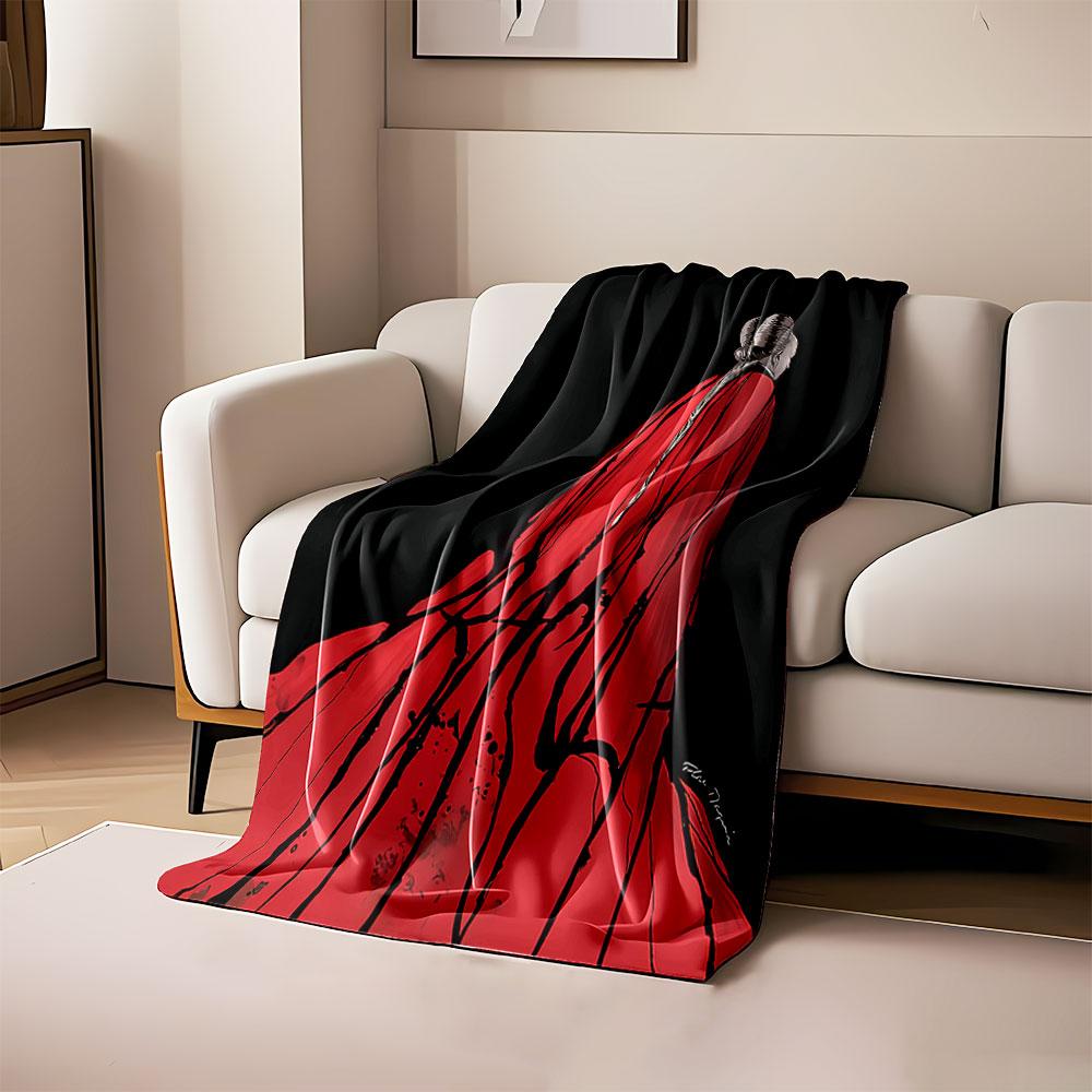 A red flowing cloak with black streaks resembling dripping blood. for all seasons blanket lunch break throw gift