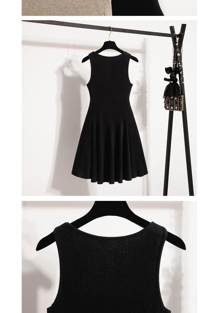 Plus Size Women's Summer 2026 V-Neck Knit Vest Dress - Slimming French Style