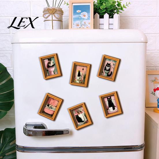 DIY Photo Display for Lockers Funny Wooden Fridge Magnets Frame, Retro Cute Cat Pattern Magnetic Refrigerator Picture Frames Locker Magnet Holder Home