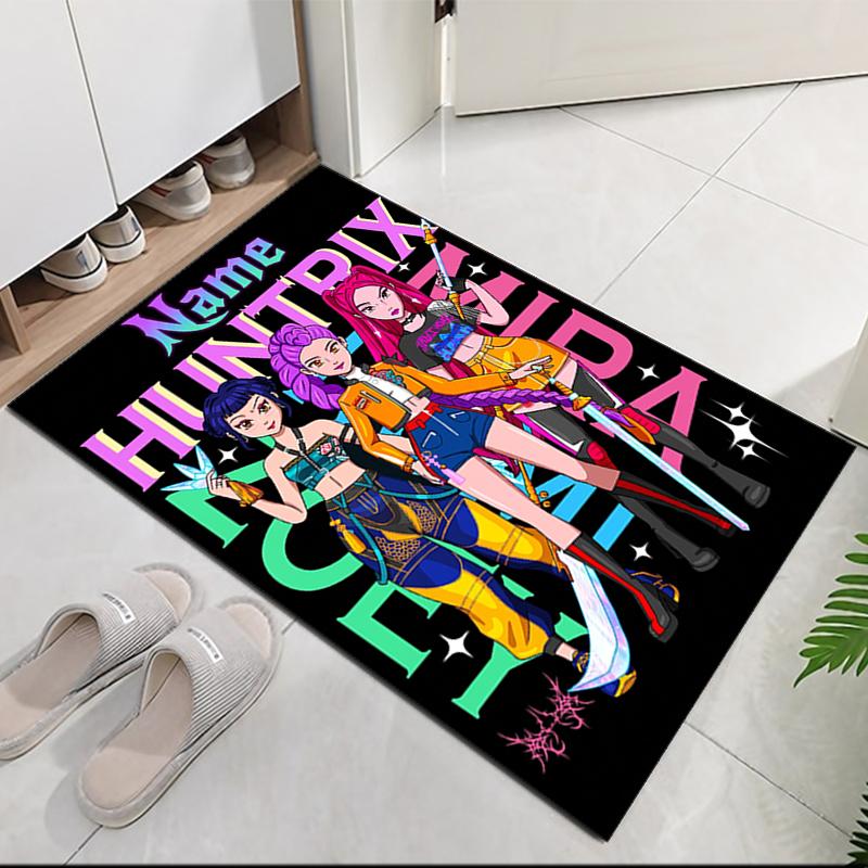 Custom Name Kpop Demon Hunters Printed Carpet Rug For Office Chair Living Room Bedroom Kitchen Room Decor Gifts