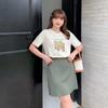 Plus Size Tulip Print Short Sleeve Loose Round Neck T-shirt for Women