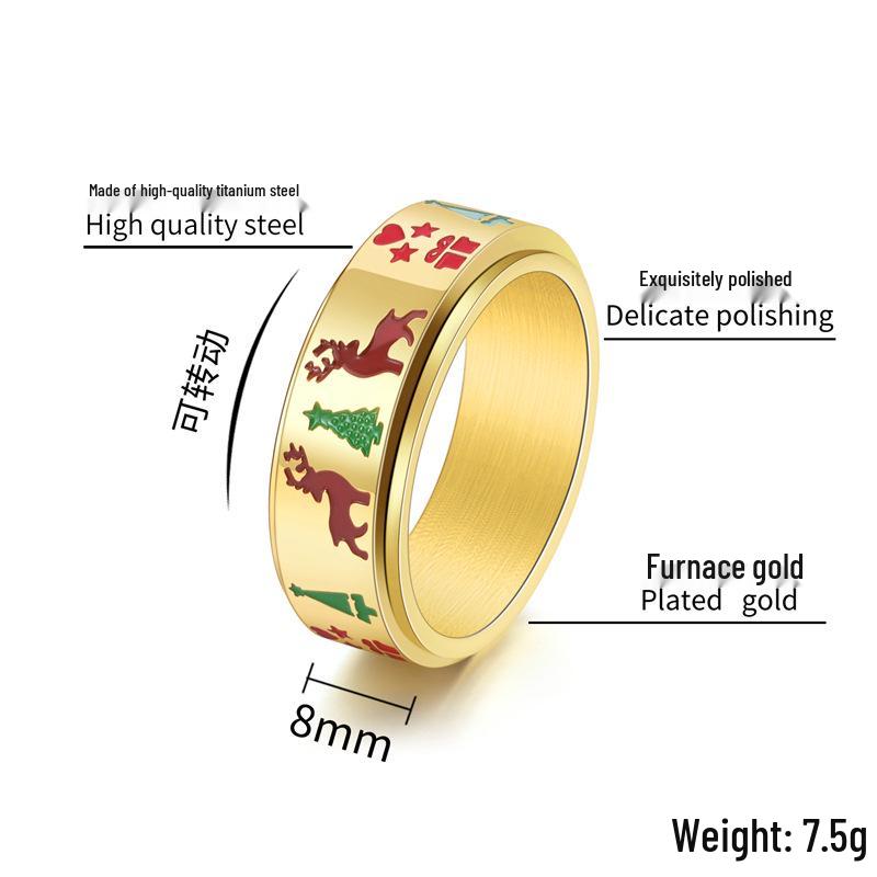 Оригинальное рождественское кольцо из титановой стали с оленем, звездой и сердцем, вращающееся, для мужчин и женщин