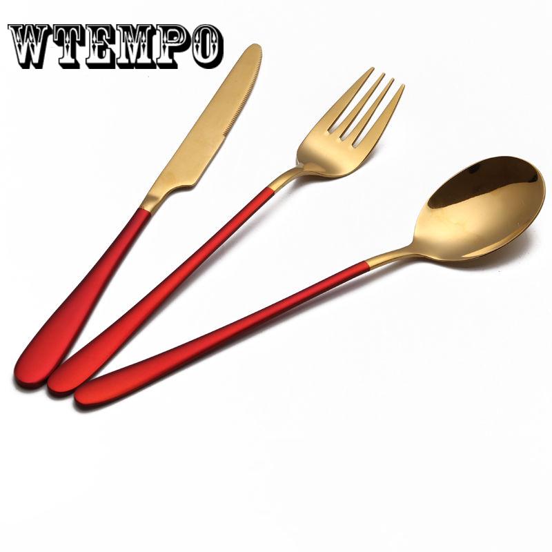 Knife 3pcs/set Stainless Steel Gold Plated Dinnerware Knife Fork Spoon Kit