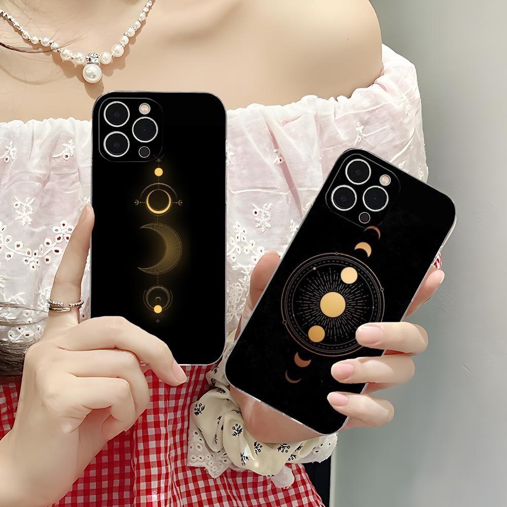 Чехол для мобильного телефона 'Солнце и Луна' для iPhone 17 16 15 14 13 12 11 X XR XS Air Pro Max Plus Mini Прозрачный Цветной Чехол для Мобильных Телефонов