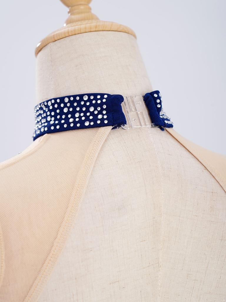 Девочки Спортивный купальник с высоким воротом, без рукавов, со стразами, цветной блок, сетчатая юбка