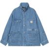 Carhartt WIP X INVINCIBLE Collaboration Multi-Pocket Label Logo Loose Removable Hood Denim Jacket Unisex jackets A242054-01-06