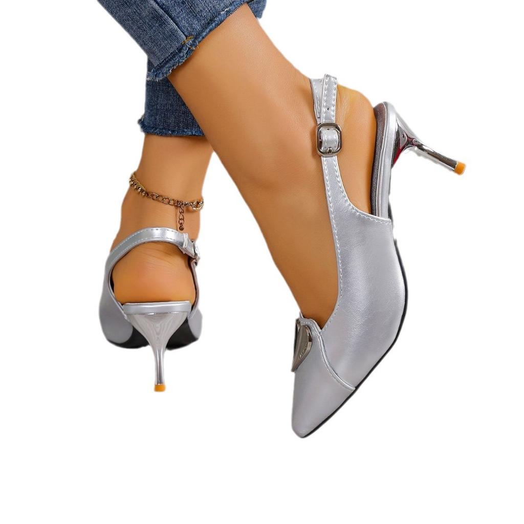 2024 Женские Летние Новые Сексуальные Туфли-лодочки с Острым Носком, Модный Дизайнерский Каблук, Повседневные для Вечеринки, Женские Сандалии Большого Размера