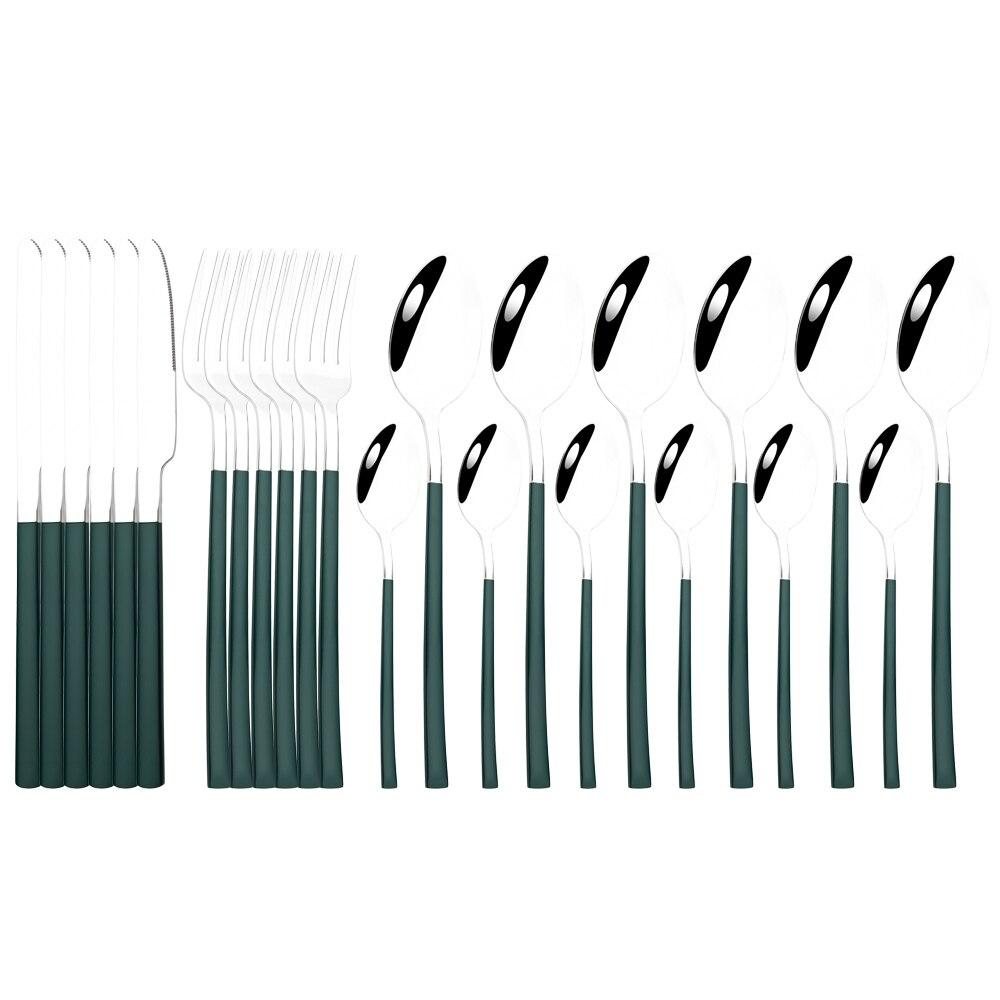 24 Pieces Sets Kitchen Tableware Cutlery Set Mint Green Gold Stainless Steel Dinnerware Set Food Flatware Mirror Silverware Set