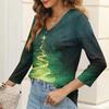 Women's Casual Fashion Sexy Comfortable Christmas Print V-Neck Button Three-quarter Sleeve Top