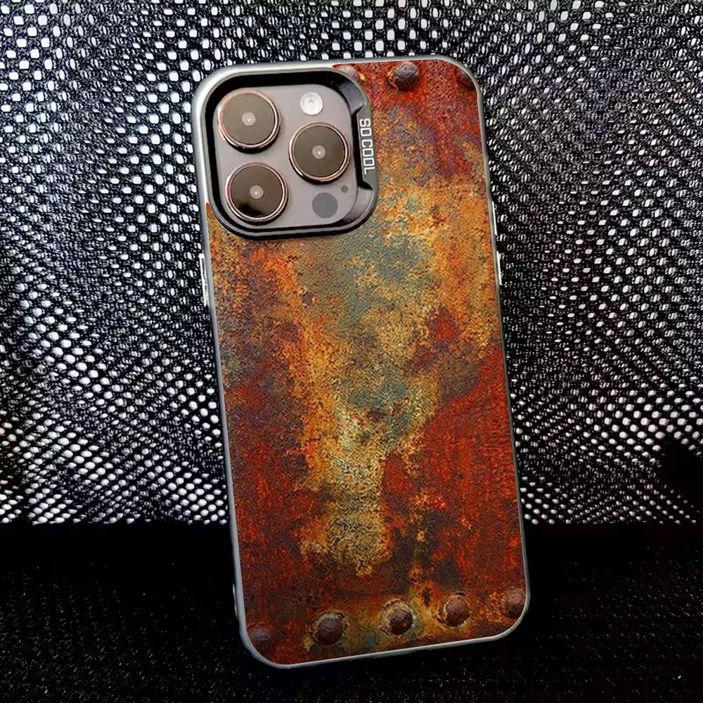 Ретро Индустриальный Стиль Ржавый Чехол Для Телефона Для iPhone 16,15,14,13,12,11,8,7,Pro,Max,Plus,Mini,XS,SE Противоударный Черный Матовый Жесткий
