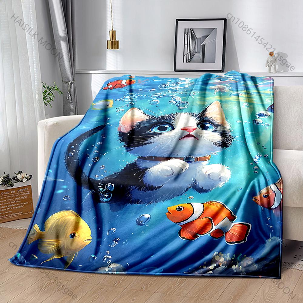 1PC Cat swimming underwater Print Adult Children Warm Blankets Home Travel Car Soft and Comfortable Suitable for all seasons