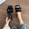 Fashion Flat Bottom Non-slip One-word Small Fragrant Slippers 2025 New Summer Wear Internet Celebrity Versatile Cool Slippers Women
