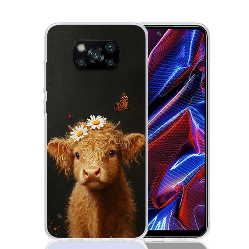 Милый чехол для телефона с шотландской коровой для Xiaomi Poco X7 X6 X5 Pro F7 Ultra Redmi 15C 15 13 13C 12 12C 10 10A 10C 9 9A 9C 9T Cover Poco X