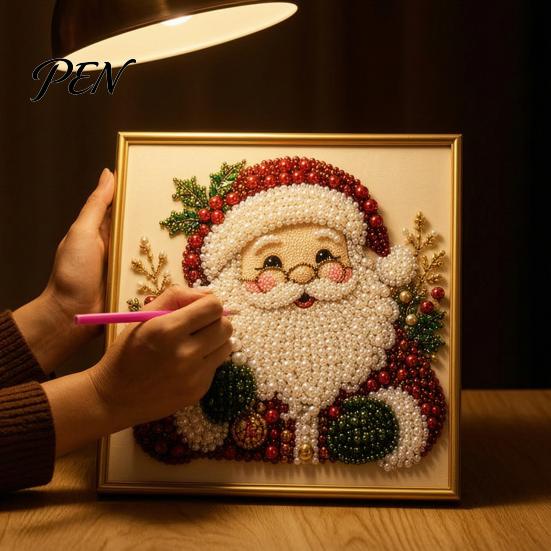 Полная Алмазная Мозаика для Новичков DIY Рождественский Набор для Раскрашивания Жемчугом с Рамкой, Санта Креативный Подарок Мастерам Бисерное Рукоделие Взрослые Новичок, Ручная Работа