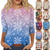 Women's Fashion Casual Seven Sleeve Christmas Printed Round Neck Top