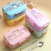 Cartoon Pattern Lunch Box for Kids Student Cafeteria Microwave Oven Lunch Box with Tableware Sandwich Breakfast Food Container