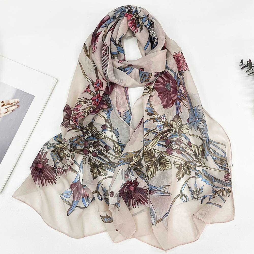 Sun-Resistant Silk Scarf Breathable Long Wraps Portable Beach Shawl for Women