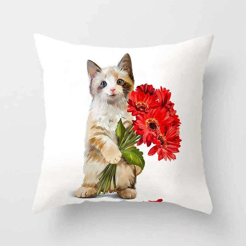 Cute Cat Print Polyester Cushion Cover 45x45 Throw Pillow Case For Sofa Car Home Decorative Pillowcase Pillow Cover