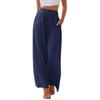 Large Size Trousers Women's Cotton Linen Pants Elastic Waist Loose Casual Pocket Drawstring Wide Leg Pants