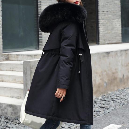 Women's Fleece Lined Parka Thicken Fuzzy Faux Fur Hooded Down Jacket with Pockets Winter Warm Drawstring Sherpa Coat